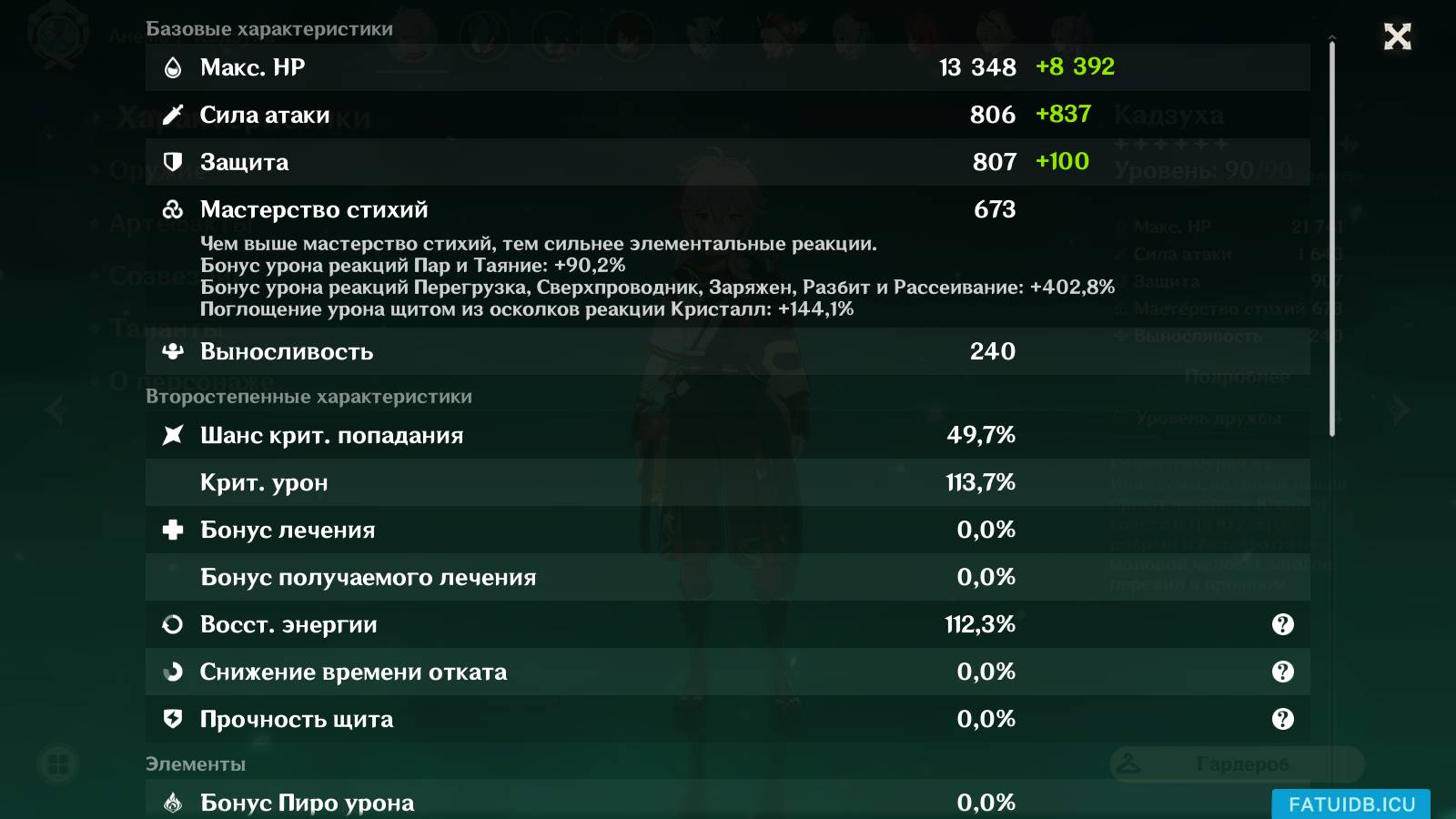 Характеристики Кадзухи
