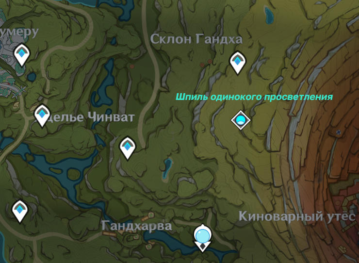 Местположение Шпиля одинокого просветления на карте